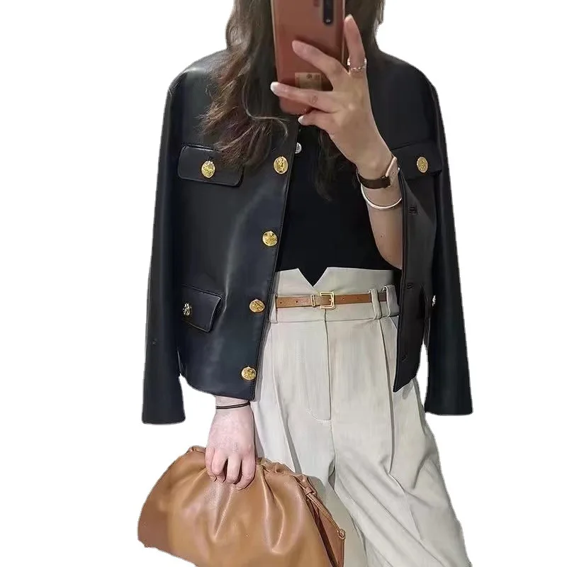 Tcyeek Real Sheepskin Genuine Leather Jacket Motorcycle Women's Leather Jacket Spring Autumn Coats Black Short Jackets Chaquetas