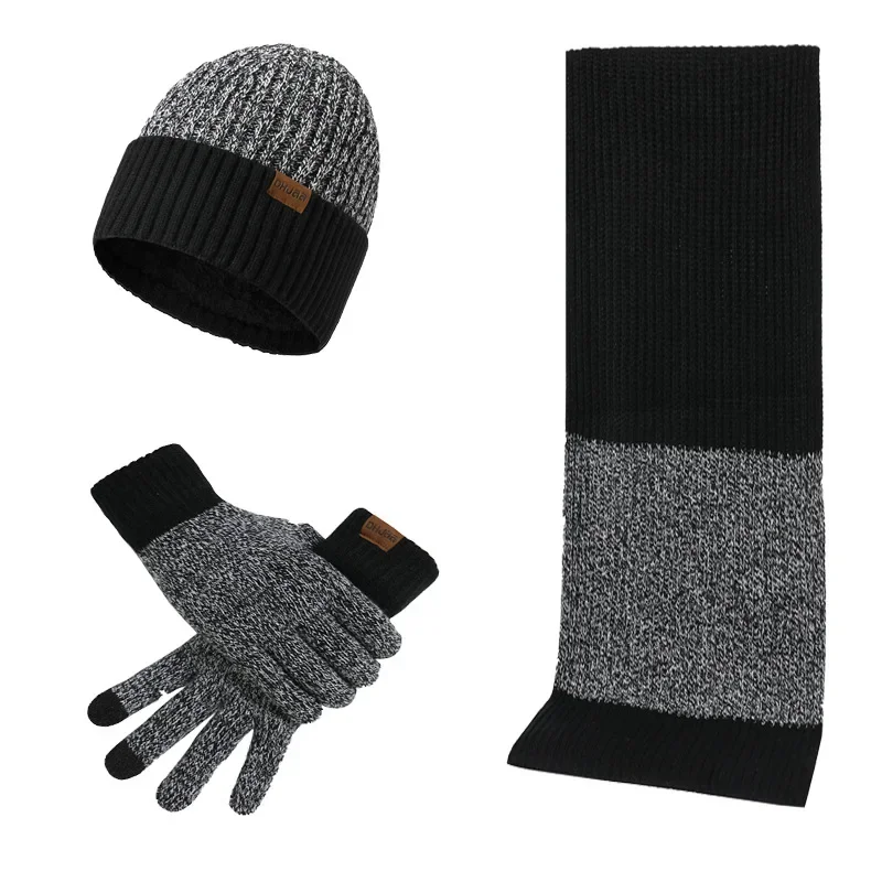 Modetrend Schal Hut Handschuh für Männer und Frauen Winter Luxus gestrickt verdickt warm dreiteilig Set Kleidung Accessoires Geschenke