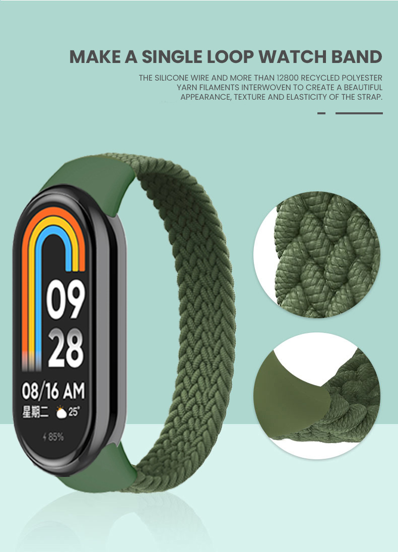 編組ソロループ Xiaomi Mi Band 8 ストラップアクセサリー弾性ナイロン時計バンド交換用コレアブレスレット Miband 8 NFC