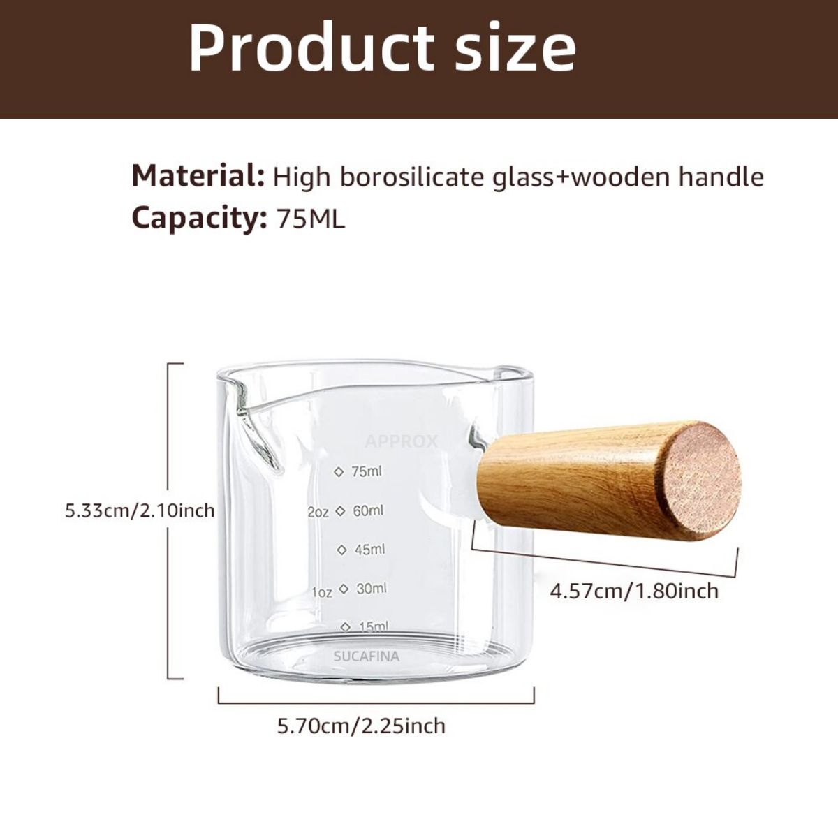[Heißer Verkauf] 75ml Glas-Espresso-Messbecher Doppel-/Einmund-Glas milch krug mit Griff Glas waage Mess becher