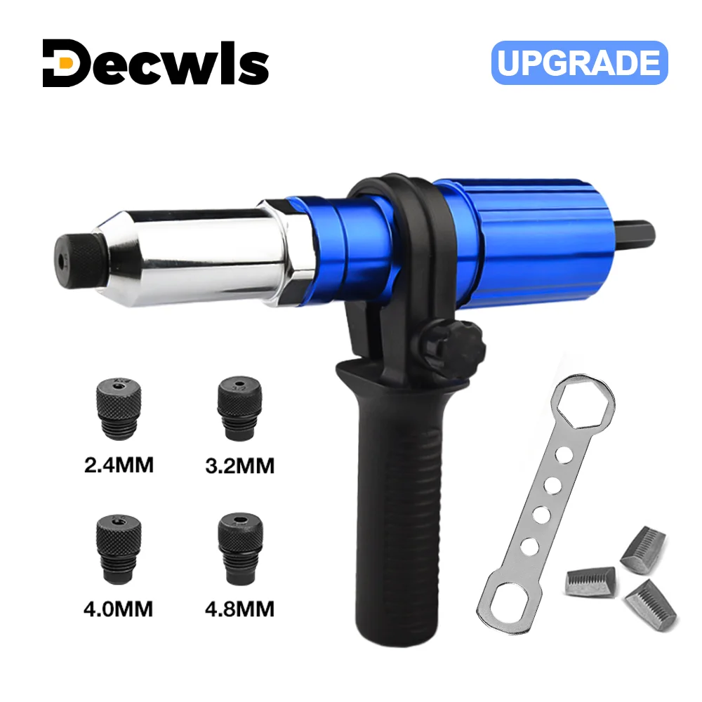 Pistolet à rivets électrique 2,4/3,2/4,0/4,8 mm, adaptateur de foret pour pistolet à écrou à rivets portable, outil de rivetage enfichable domestique, kit d'outils de foret à rivets sans fil, outil de rivetage d'écrous