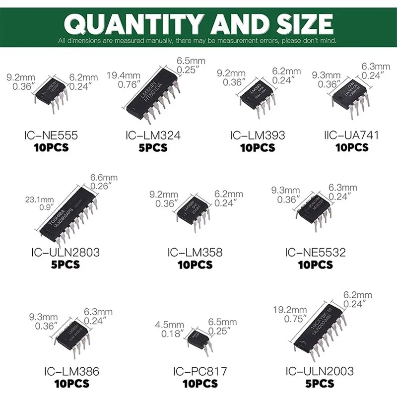 85 Uds 10 tipos NE555 LM324 LM393 UA741 ULN2803 LM358 LM386 NE5532 ULN2003 PC817 circuito integrado DIP IC Kit de chips de combinación