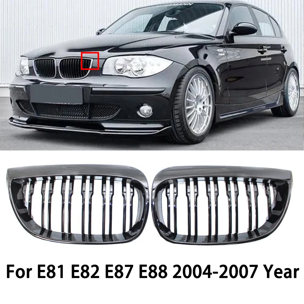 Для BMW E81 E87 E82 E88 128I 130I 135I Автомобильный передний бампер, решетка для почек, гоночные решетки, глянцевый черный гриль с двумя планками 07-11