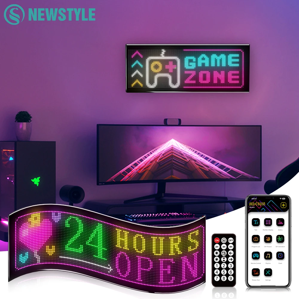 Programmierbare LED-Matrix-Panel-Leuchte, flexible Bildschirmanzeige, Animationsnachricht, Scroll-Schild, APP-Steuerung für Shop-Bar-Party