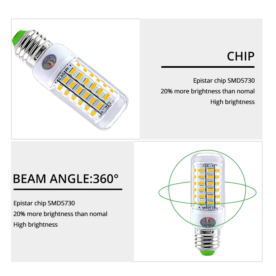 LED Corn Lamp 220V E14 E27 Bulb Lamp Strong Light 2700K 6500K Corn Bulb Light 2835SMD 360 Beam Angle Replace Halogen Lighting