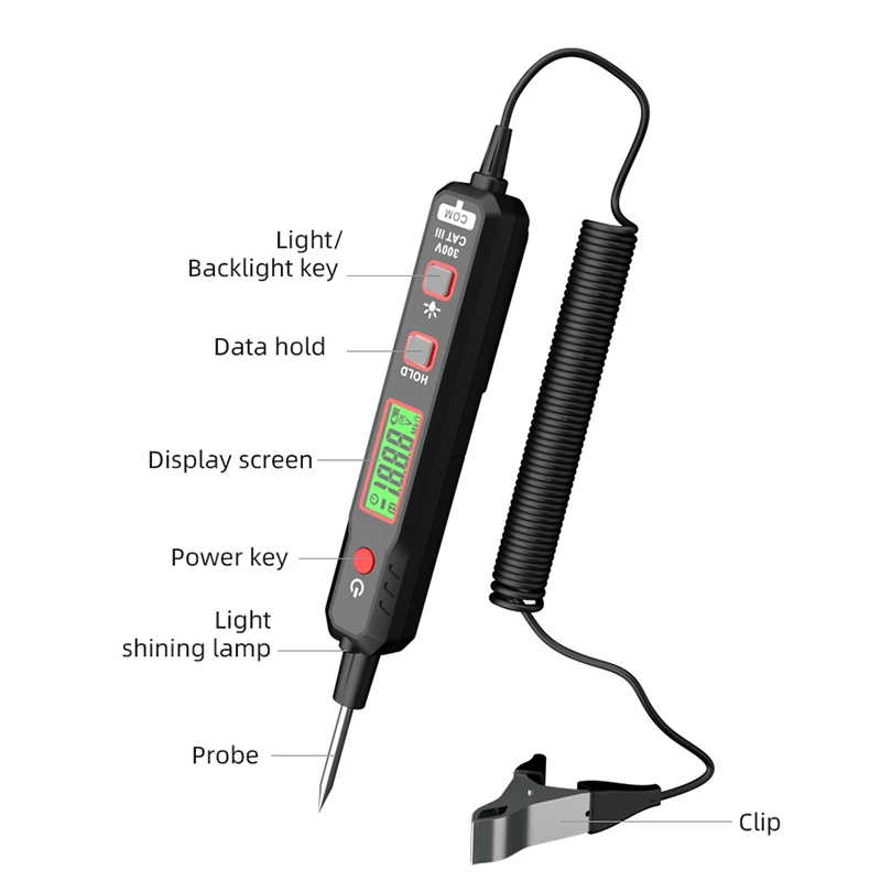 Pluma detectora de voltaje de coche HT86A, probador de circuito de mantenimiento de fallos de automóvil, retroiluminación Digital, fusible de coche, sonda de diagnóstico, pluma de prueba