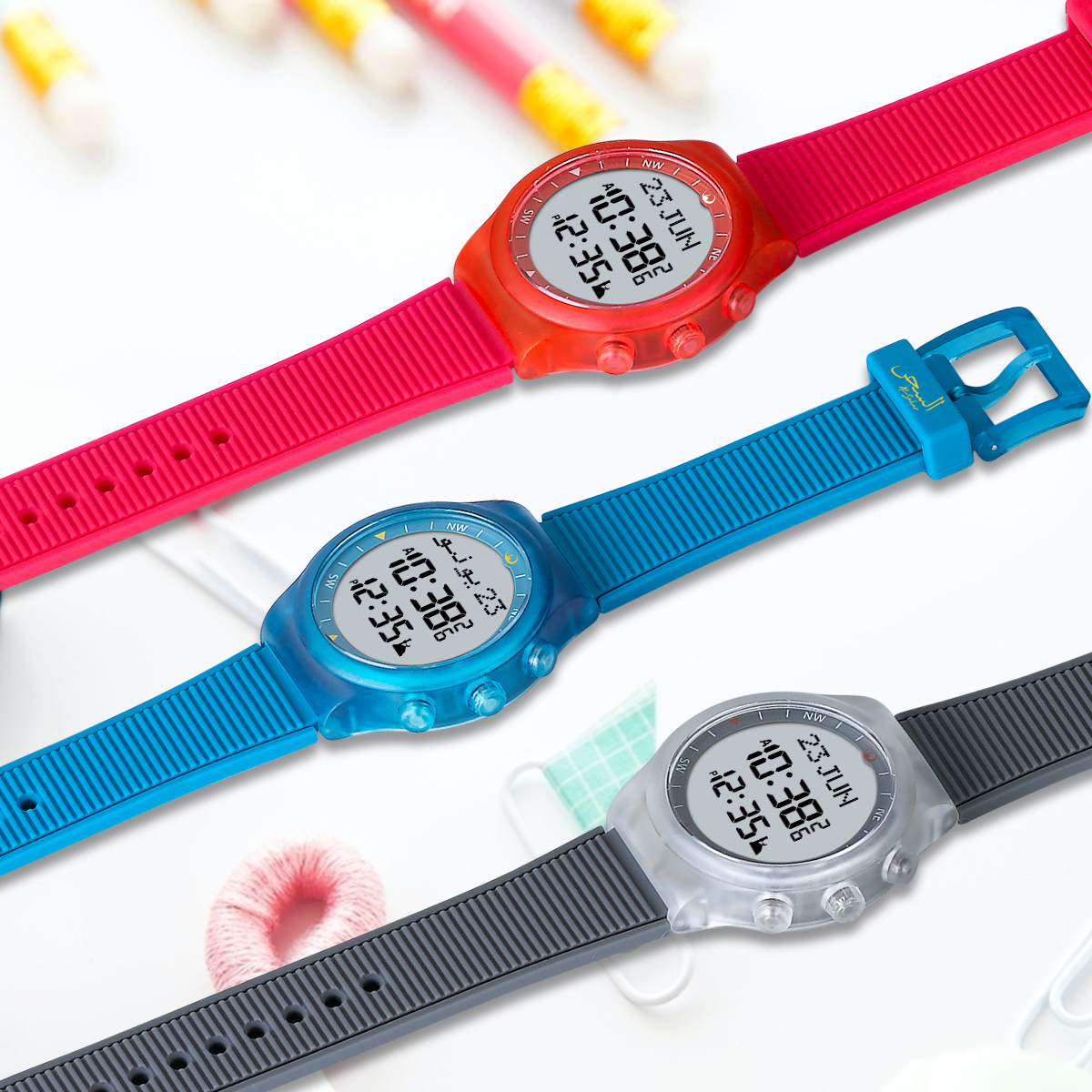 Reloj clásico AL-SAHAR Azan para oración musulmana, brújula Qibla automática, reloj deportivo con retroiluminación EL, calendario Hijri, reloj despertador de tiempo Fajr