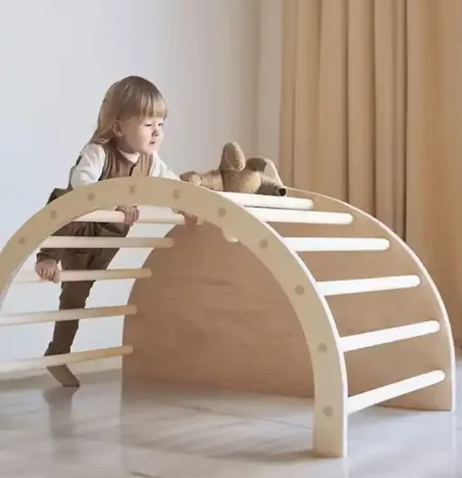 Custom 5 in1 Climbing Frame Rainbow Arch Rocker Sensory Table with Cushion Set Montessori Piklers Rocking Chair for Children