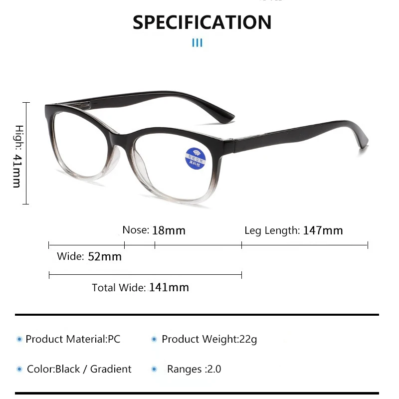 Gafas de lectura multifocales Focus Ajuste automático Óptico Un poder Lectores Gafas de lectura Gama 2.0