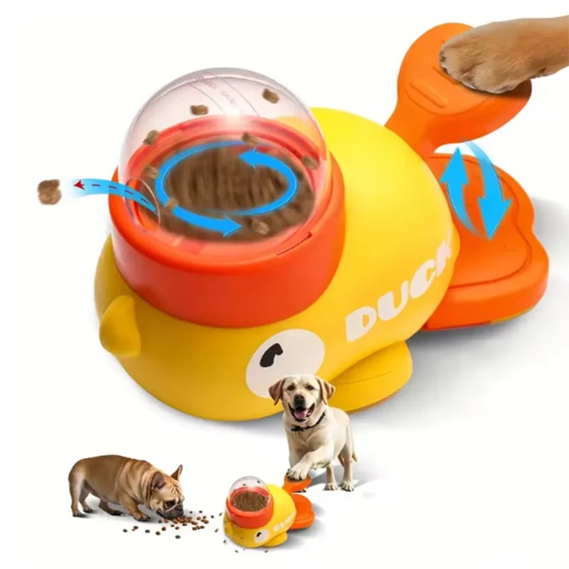 Chien, chat, mangeoire pour animaux de compagnie, petit canard jaune, machine d'alimentation pour chien puzzle interactif, chiot, jouet de nourriture manquante, fond antidérapant
