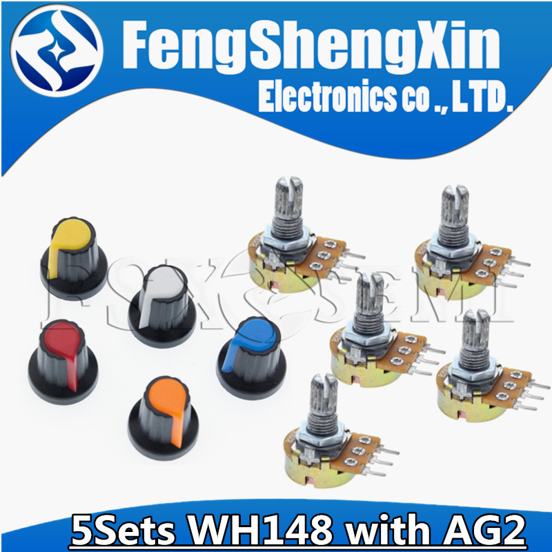 Bộ 5 WH148 B1K B2K B5K B10K B20K B50K B100K B250K B500K B1M 3pin 15Mm 1K 2K 5K 10K 20K 50K 100K 500K 1M Cho Arduino + AG2 Nắp