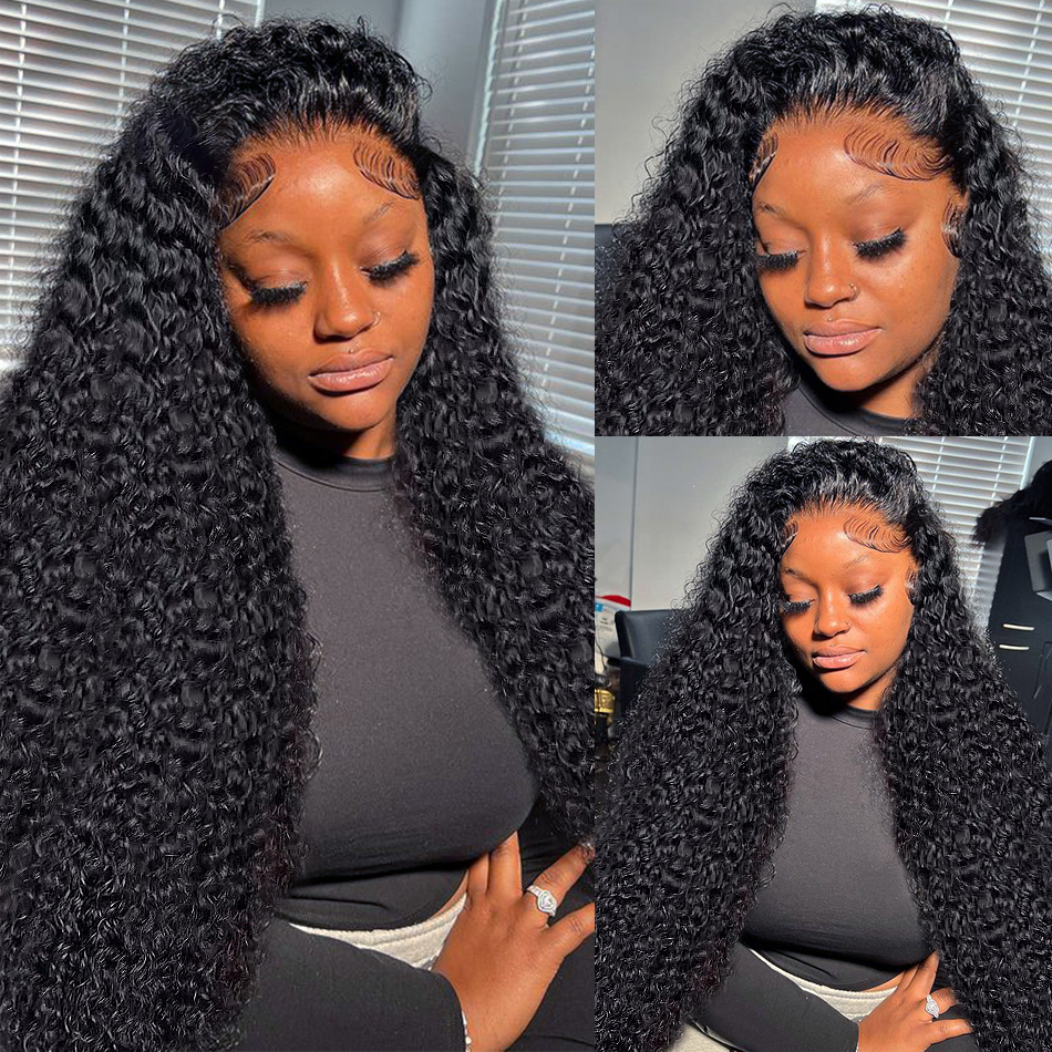 女性用カーリーヘアウィッグ、HD透明レースフロントウィッグ、360ルーズディープウェーブ、ブラジアンレミー、13x4、13x6、40インチ
