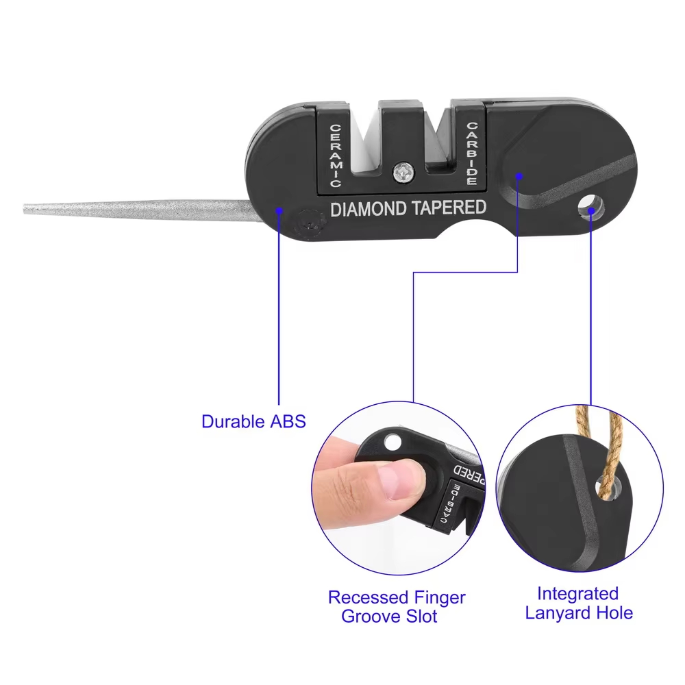 4-In-1 Draagbare Messenslijper, Multifunctionele Outdoor Draagbare Wolfraam Stalen Messenslijper, Messenslijper