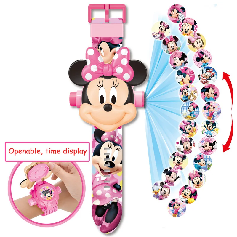 Nova projeção minnie crianças relógios para meninas disney princesa elsa spiderman crianças relógio com 24 imagens relógio digital meninos