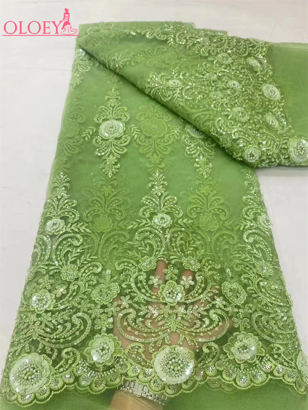 ウェディングドレス、フランスの刺embroidery、アフリカのナイジェリアのファッション用にビーズが付いたレース生地