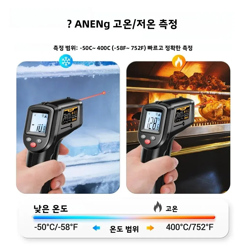 ANENG TH201 섭씨 디스플레이 디지털 적외선 온도계 고감도 비접촉 온도 측정 건 습도계