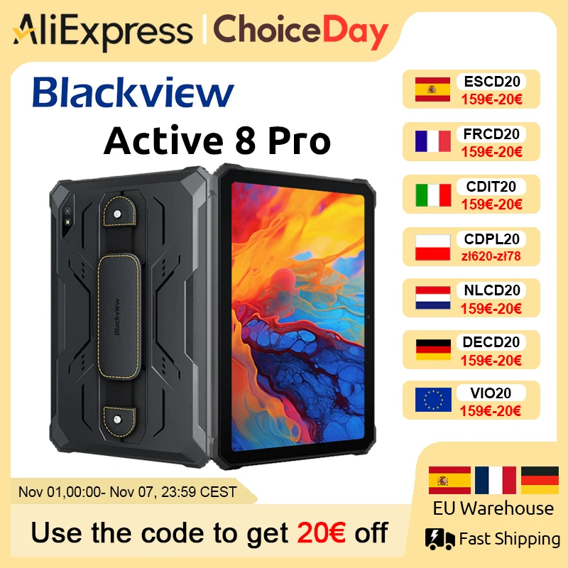 Blackview Active 8 Pro Tablets Robustos Android 14 10,36" 2.4K Display Helio G99 16GB 256GB Tablet PC 22000mAh