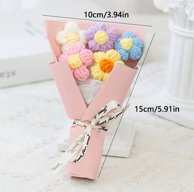 Mini bouquet di fiori creativi lavorati a maglia, bouquet di fiori di lana, decorazione floreale