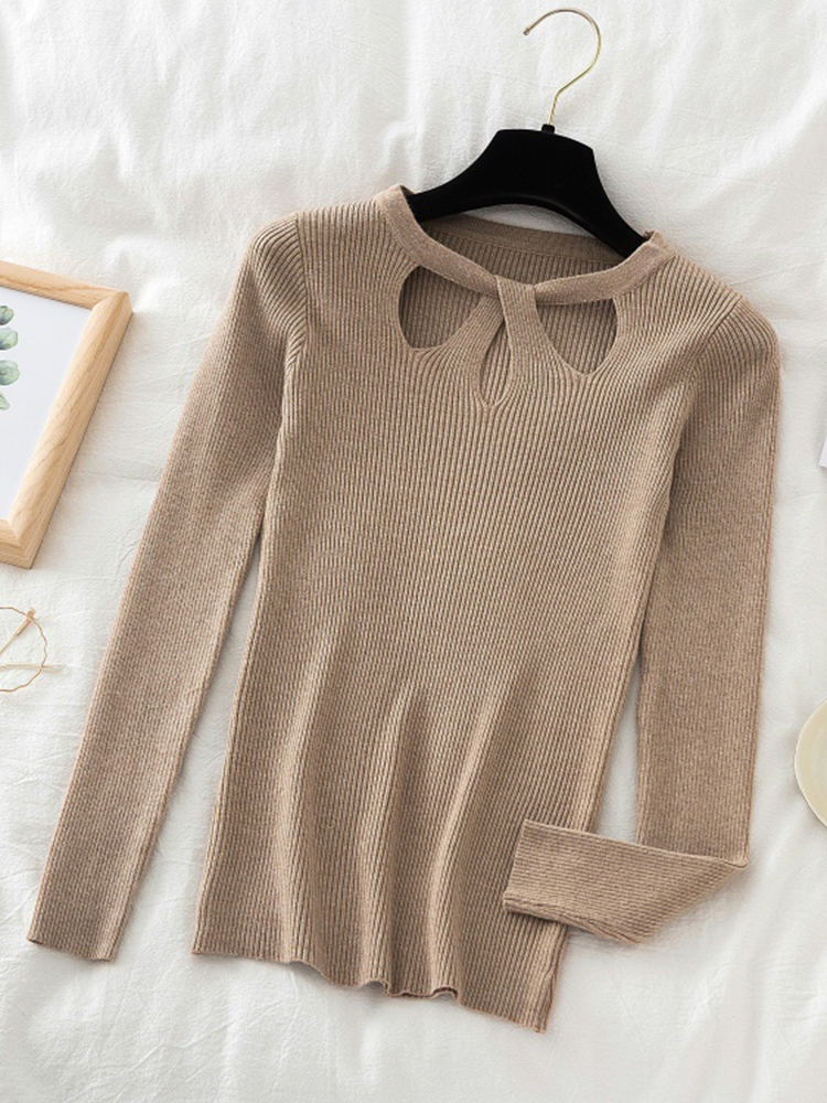 2025 Fashion Hollow Out Vrouwen Truien Herfst Winter Tops Slanke Vrouwen Trui Gebreide Trui Basic Solid Jumper Zachte Warme Pull