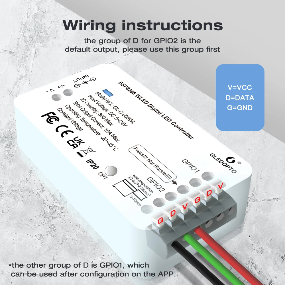 Controller per strisce luminose digitali WLED WIFI DC5-24V Supporto WS2812 2811 SK6812 e altre strisce luminose RGB RGBW 800 IC possono essere fai-da-te