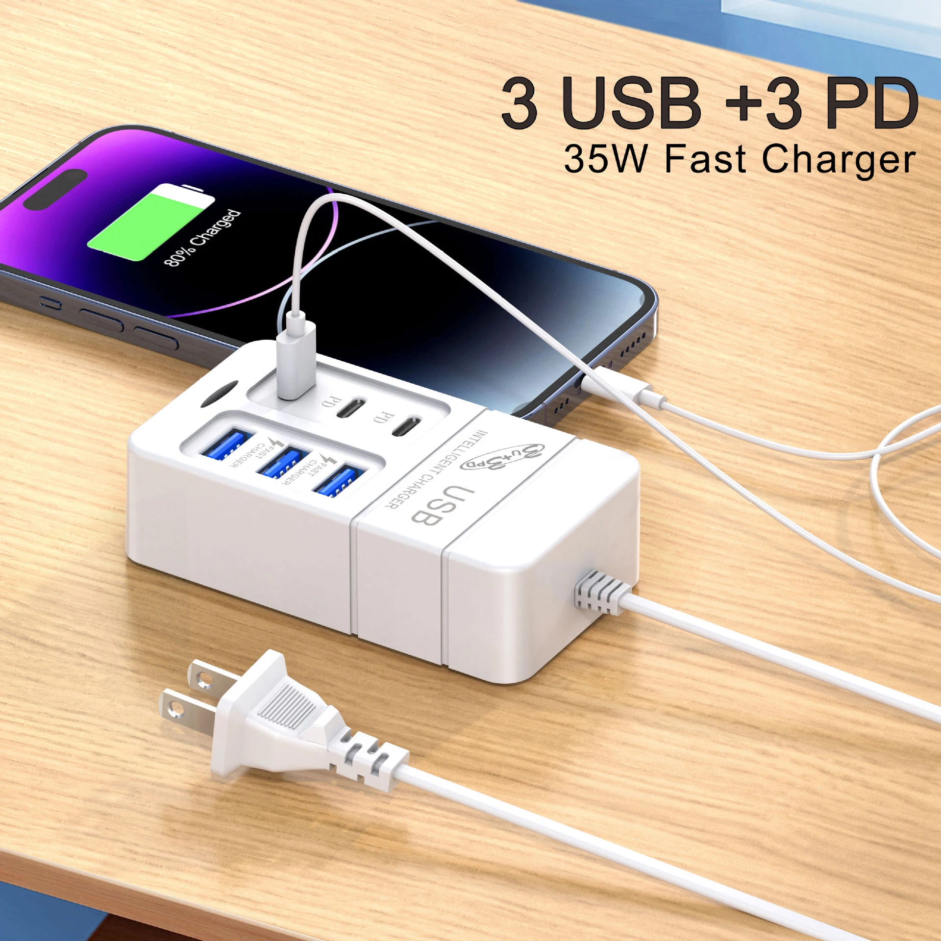 6 ポート急速充電器マルチポート USB 充電器 35 ワット PD タイプ C 急速充電壁の充電器 USB ハブアダプタ携帯電話 EU US プラグ