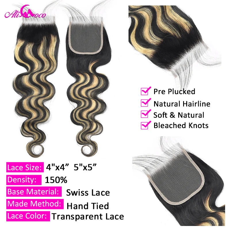 Atualizar destaque p1b/27 pacotes de cabelo humano colorido com fechamento 4x4 5x5 pacotes onda do corpo com fechamento pacotes de cabelo brasileiro