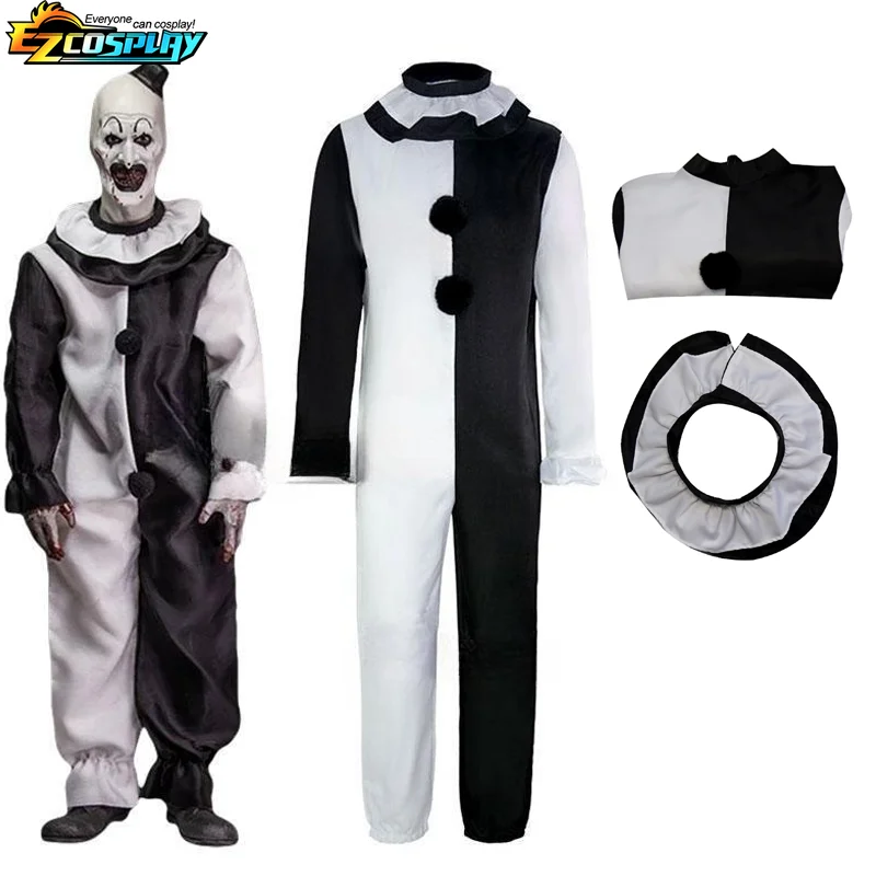 ศิลปะตัวตลกคอสเพลย์ภาพยนตร์ Terrifier 2 ศิลปะตัวตลกคอสเพลย์เครื่องแต่งกาย Jumpsuit หน้ากากฮาโลวีนเครื่องแต่งกายหน้ากากสําหรับผู้ชายผู้หญิง