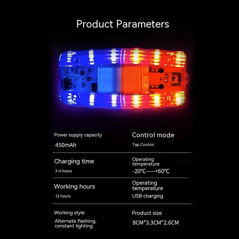 Red&Blue LED Strobe Warning Light PolicesShoulder Clip Flashlight Outdoor Running Light USB Rechargeable Safety Helmet Work Lamp