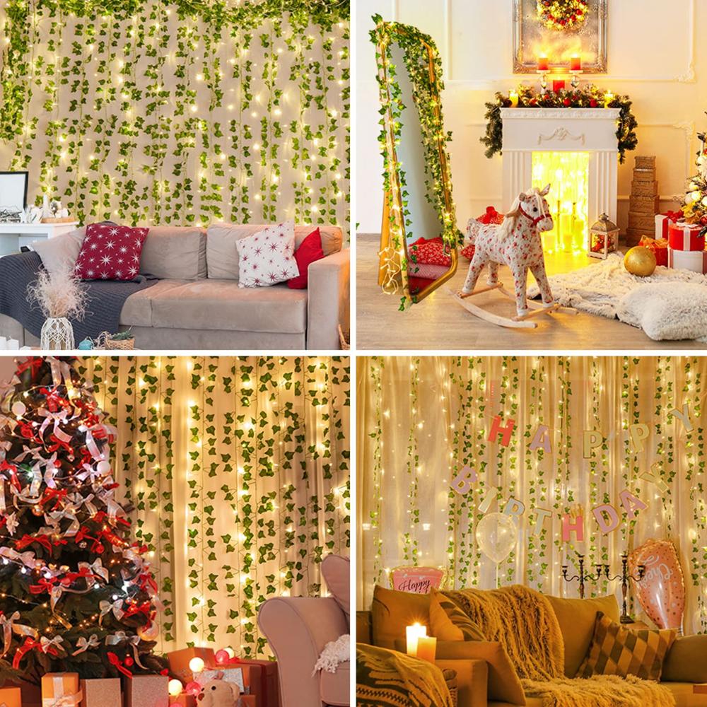 1Pack Realistic Greenery Vines for Indoor and Outdoor Use 20 LED String Light For New Year Wall House Room Office Birthday Home