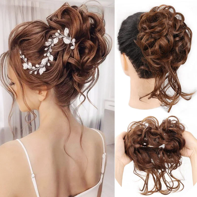 Moño sintético desordenado para mujeres negras, moño ondulado, cola de caballo, extensión de cabello, accesorios para el cabello para mujeres