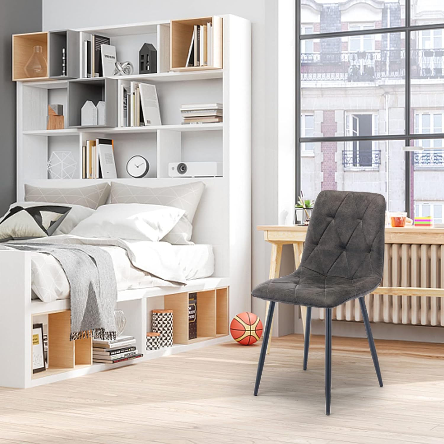 Hand Set of 6 Dining Chairs for Dining Room Living Room, Vintage Faux Suede Dining Chairs with Backrest Upholstered Seat