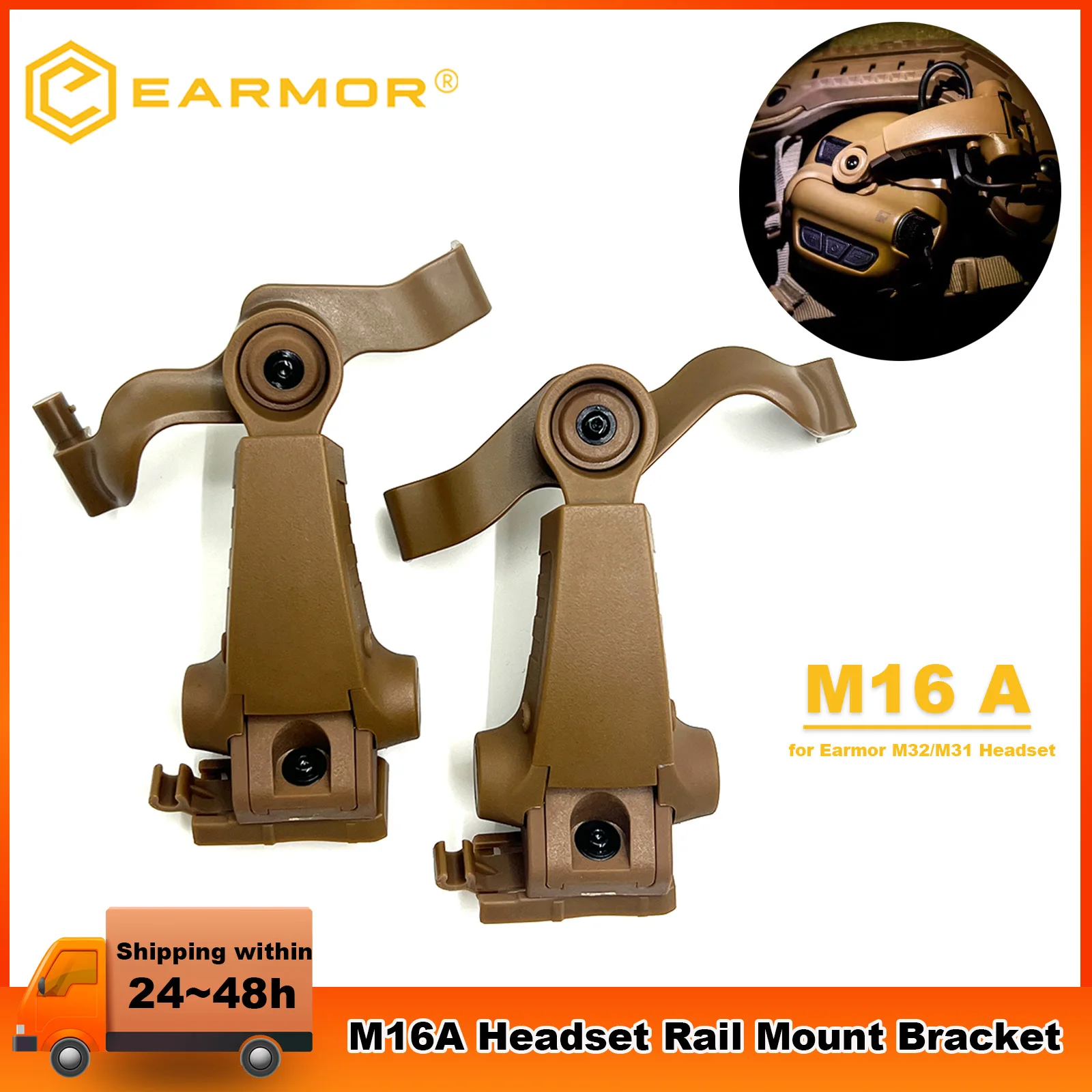 ORIGINAL EARMOR M16A Headset Rail Mount Bracket 360 ° Rotatable ARC Rail Adapter for MOD4 Series M32 / M31 / M32H / M31H Headset