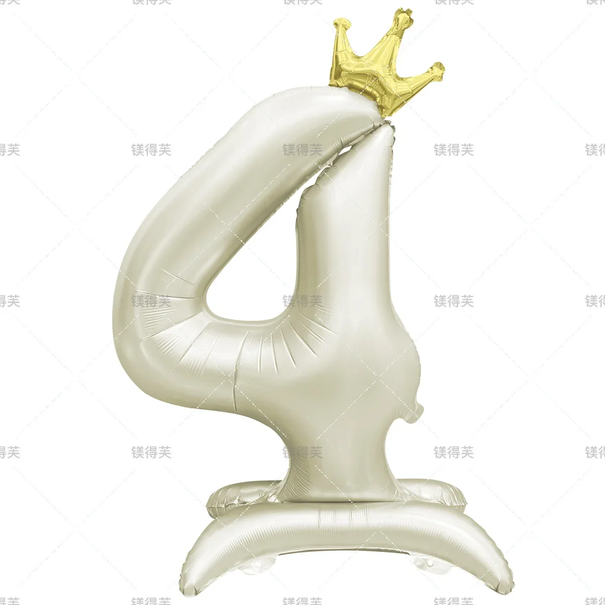 Globos de aluminio con soporte para números, color rosa y azul, color caramelo, vainilla, 42 pulgadas, con figuras de corona, Globos 0-9, decoraciones para fiesta de cumpleaños