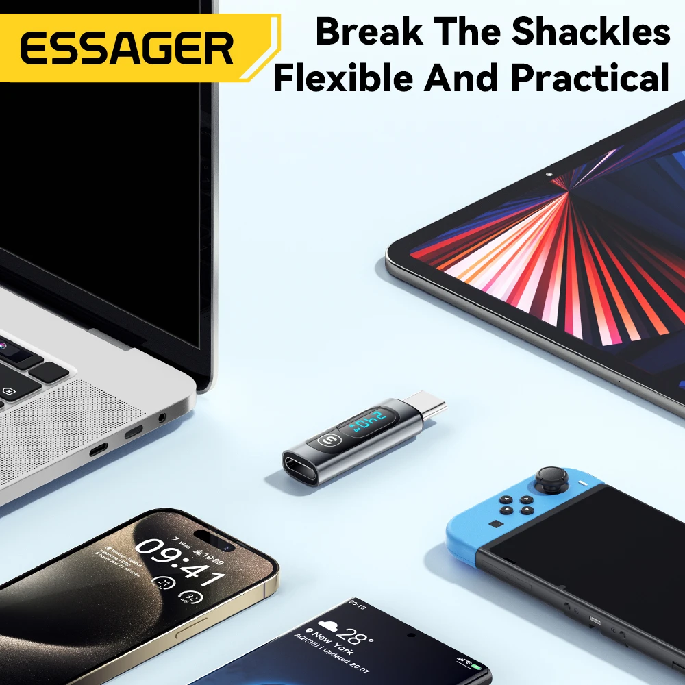 Essager Adattatore USB C da 240 W Tipo C a USB C 3.0 2.0 Connettore OTG Display digitale Adattatore dati 100 W per MacBook Pro Air Samsung