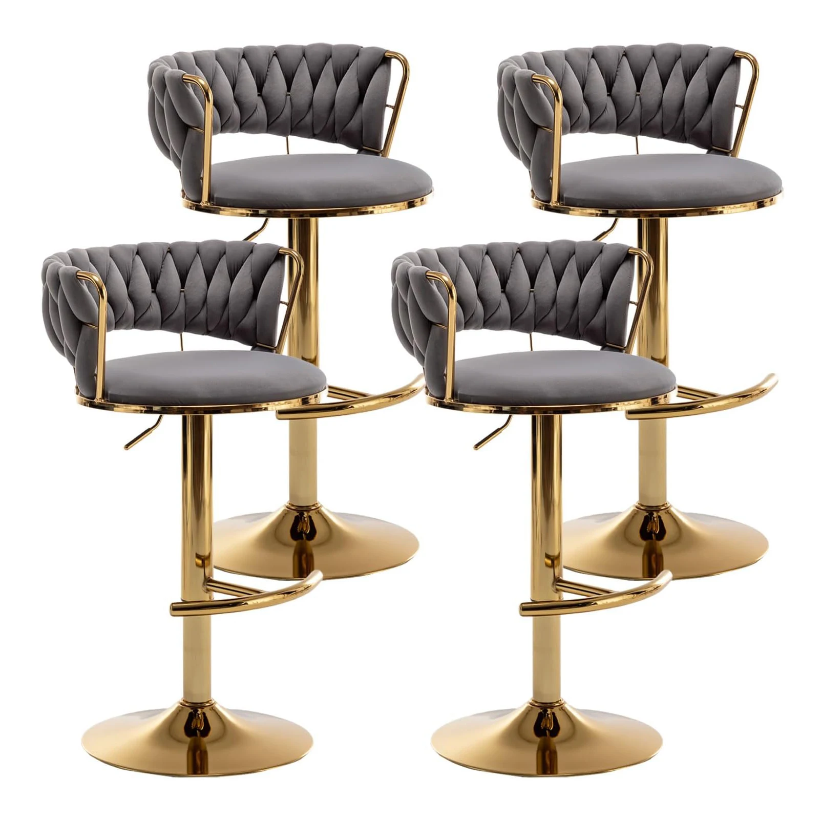 Beige Gold Stools  Counter Height Bar Stools with Low Back Swivel PU Leather Bar Stool for Kitchen Island Bar Pub