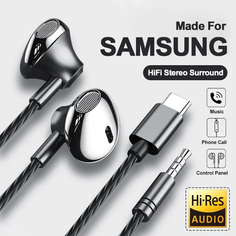 USB tipo C auriculares HiFi bajo control de volumen estéreo micrófono 3,5mm con cable para Galaxy S24 S23 S22 S21 ultra iPhone 15 pro Max