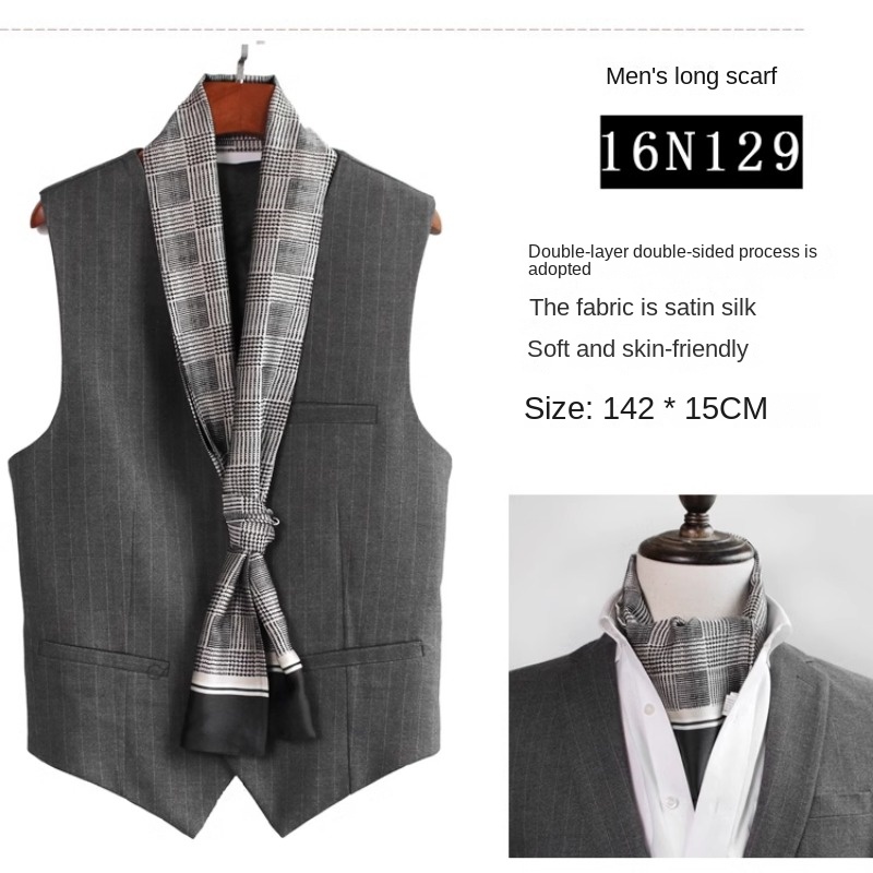 Lenço de negócios imitado tecido de seda cachecol masculino longo dupla face na moda britânico europeu estilo americano outono inverno