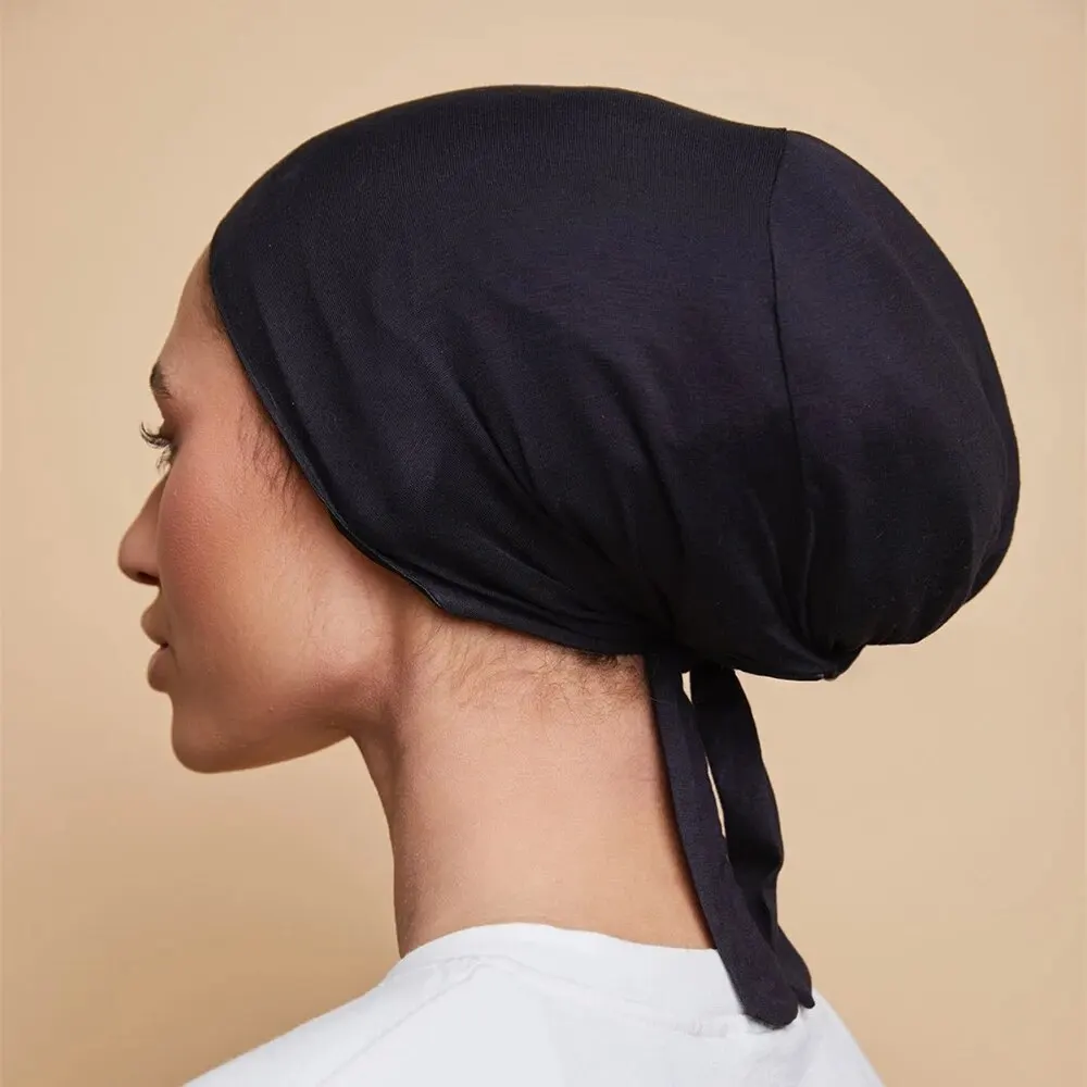 Boné hijab de cetim modal islam undercap com gravata hijabs instantâneos para mulheres simples turbante muçulmano lenço bandana