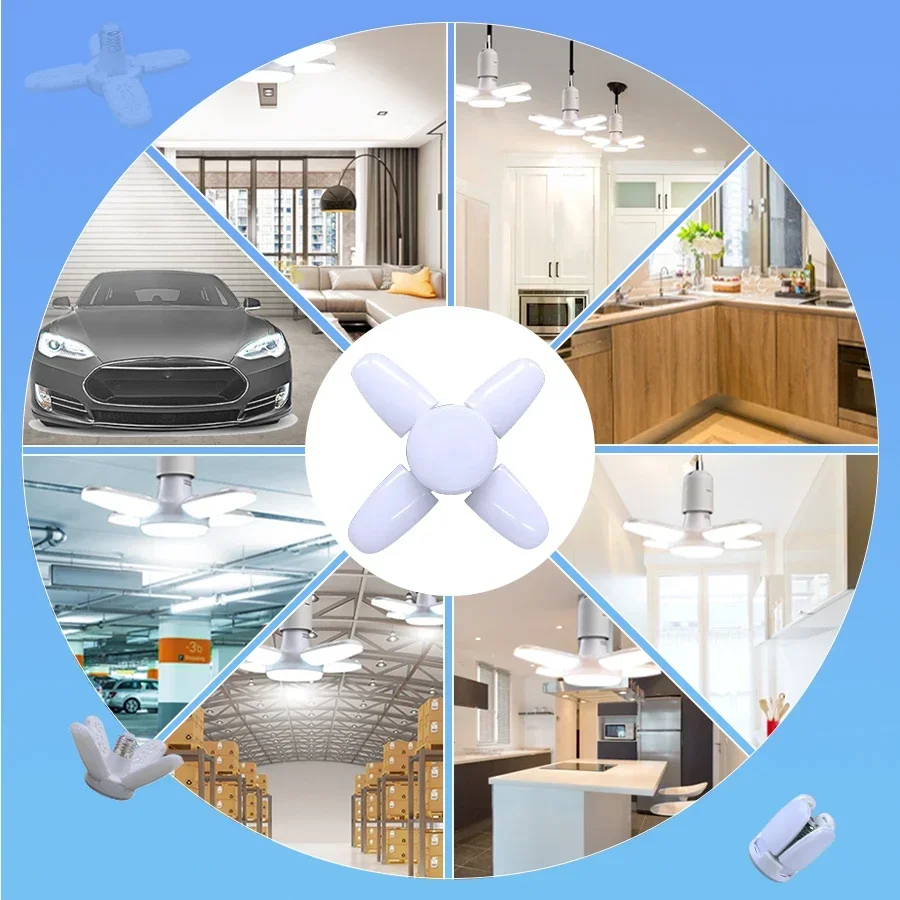 Faltbare E27-LED-Glühbirne, AC 85–265 V, 220 V, Fächerform, LED-Birne, Deckenleuchte, Lampada für Zuhause, Wohnzimmer, Lager, Garage