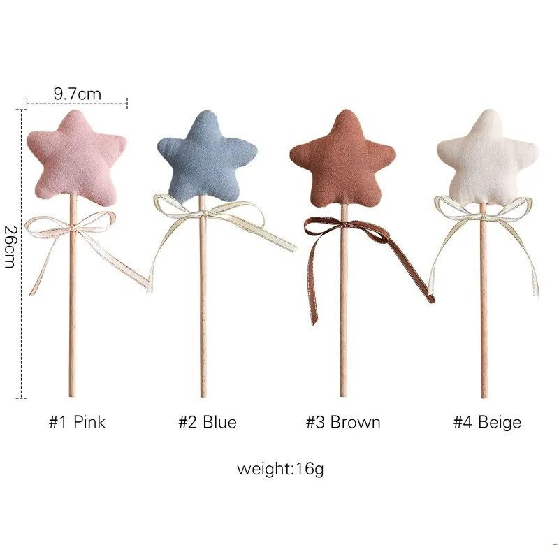 เด็กทารก Star Magic Wand Rattle ของเล่นบริสุทธิ์ผ้าตาข่ายผ้าฝ้าย Rattle ทารกตกแต่งพรรควันเกิดอุปกรณ์เสริมการถ่ายภาพ