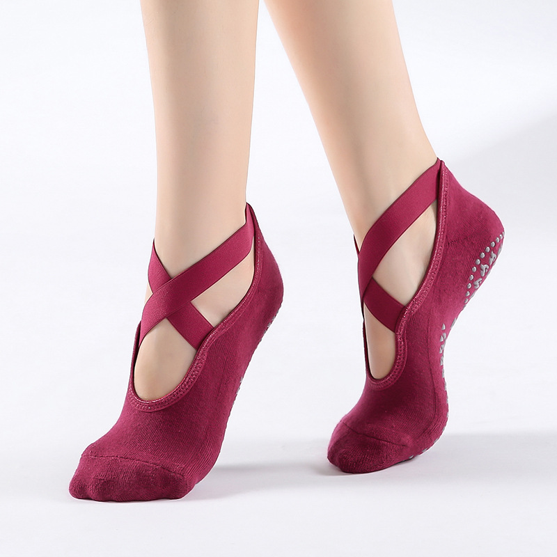 Bandage Yoga Socken für Frauen Pilates Ballett Tanz Baumwolle Socken rutschfeste Frau Sport Socke Gym Workout Slipper Running Grip Socke