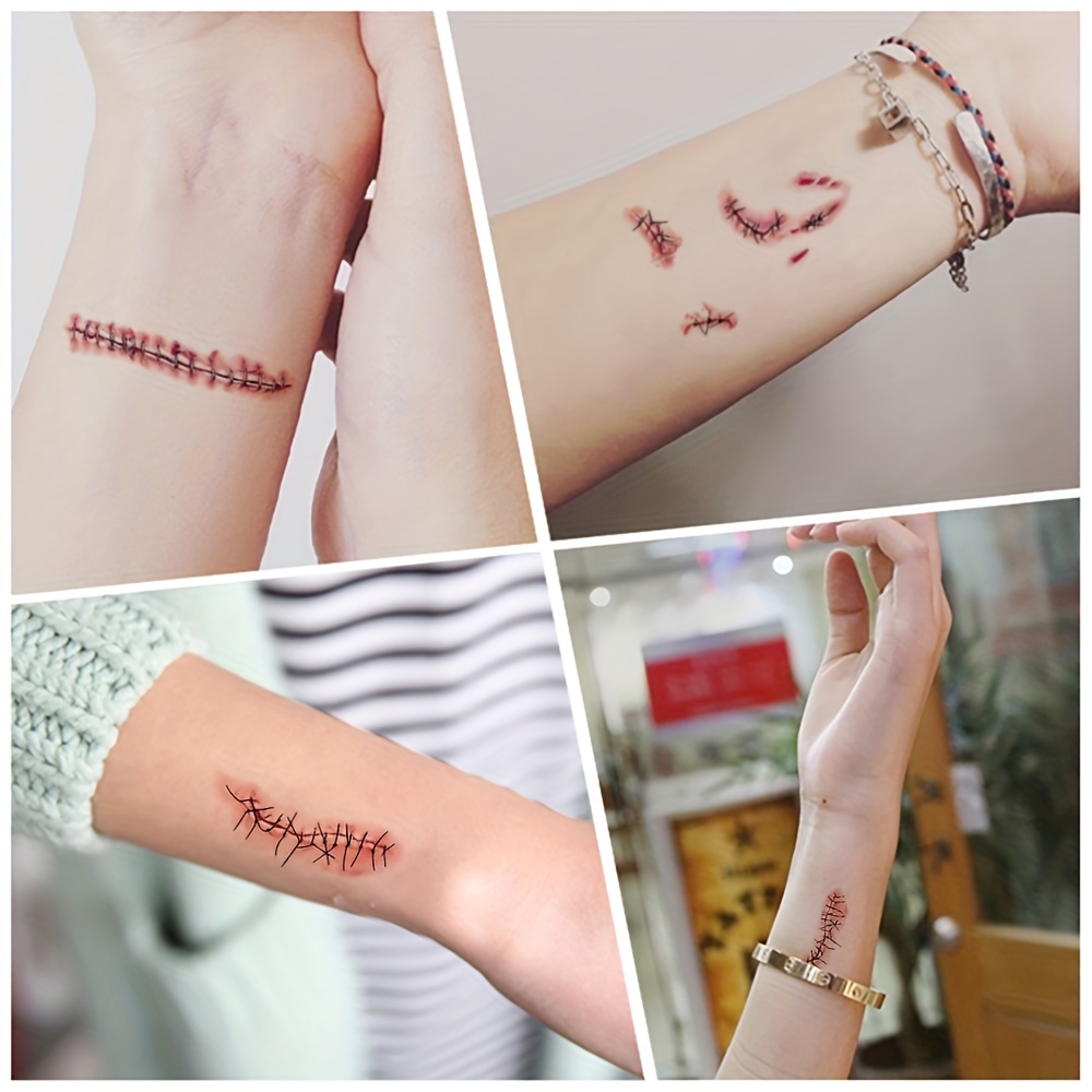 10 枚ハロウィン恐怖創傷一時的なタトゥー防水リアルな血のタトゥー傷害傷跡タトゥーステッカー顔手