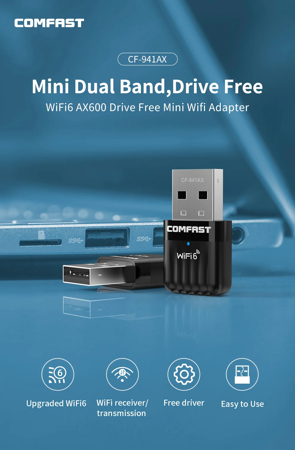 Wifi 6 Adapter AX600 Mini Usb Adaptador 5Ghz 2dBi Antena Para PC Cle Dongle 802.11ax Wireless Network Card De Rede for 10/11