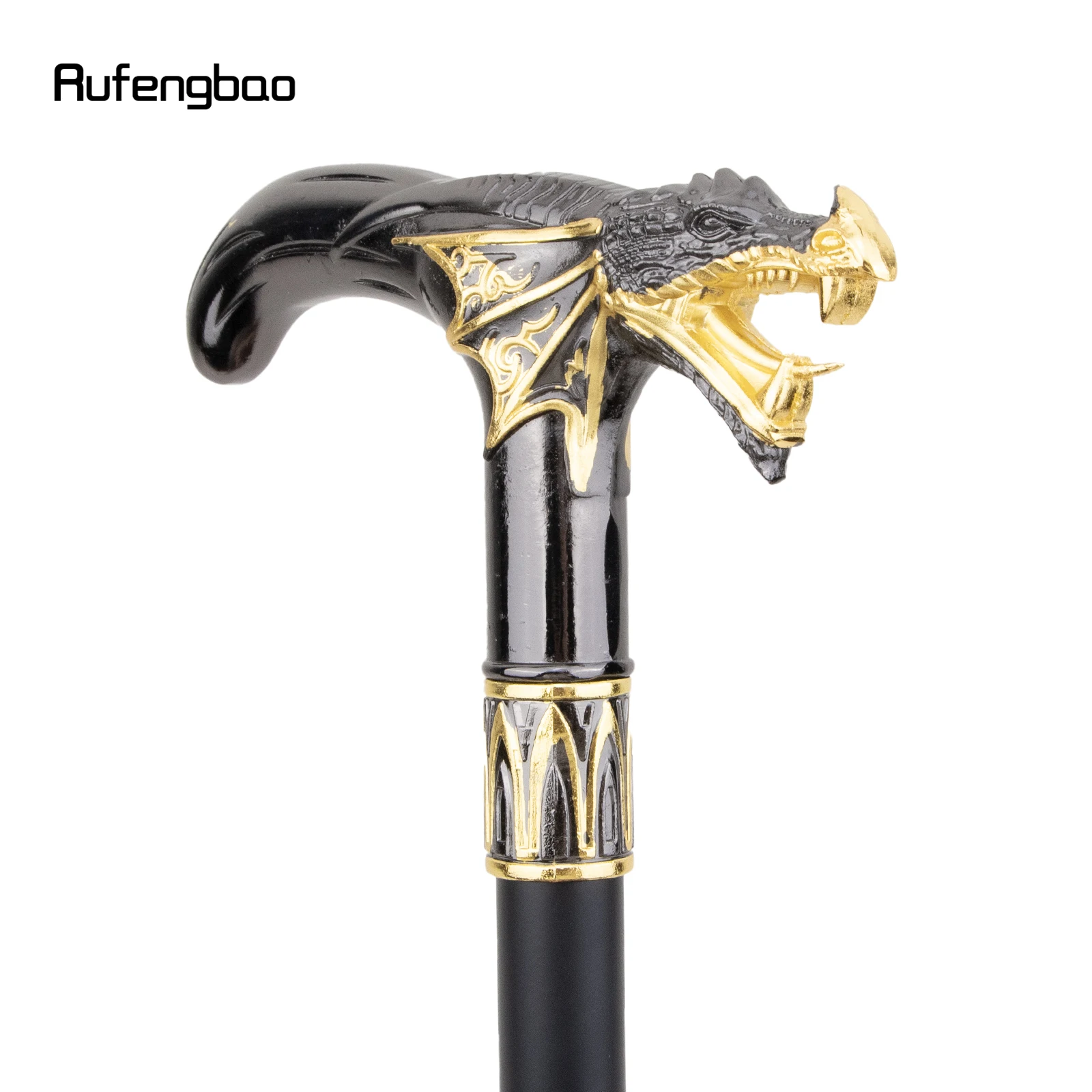 Goldener schwarzer Drachenkopf Gehstock mit versteckter Platte Selbstverteidigung Mode Rohr platte Cosplay Crosier Stick 93cm