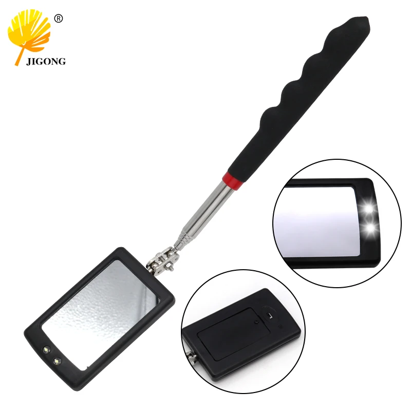 Espejo de inspección de cabeza Flexible telescópico, fondo de coche con luz, espejo de detección ajustable, espejo de inspección de aumento