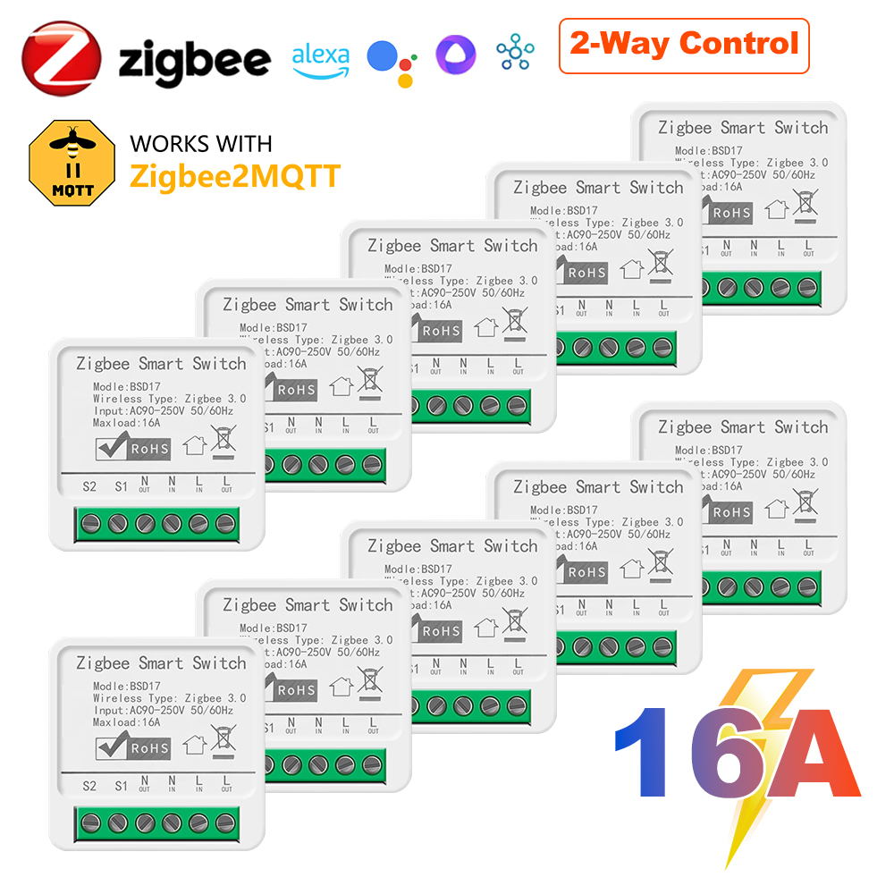 Zigbee3.0 Mini Light Smart DIY Switch 2Way 16A Module Control Smart Relay Automation Breaker Works With Google Home Zigbee2MQTT
