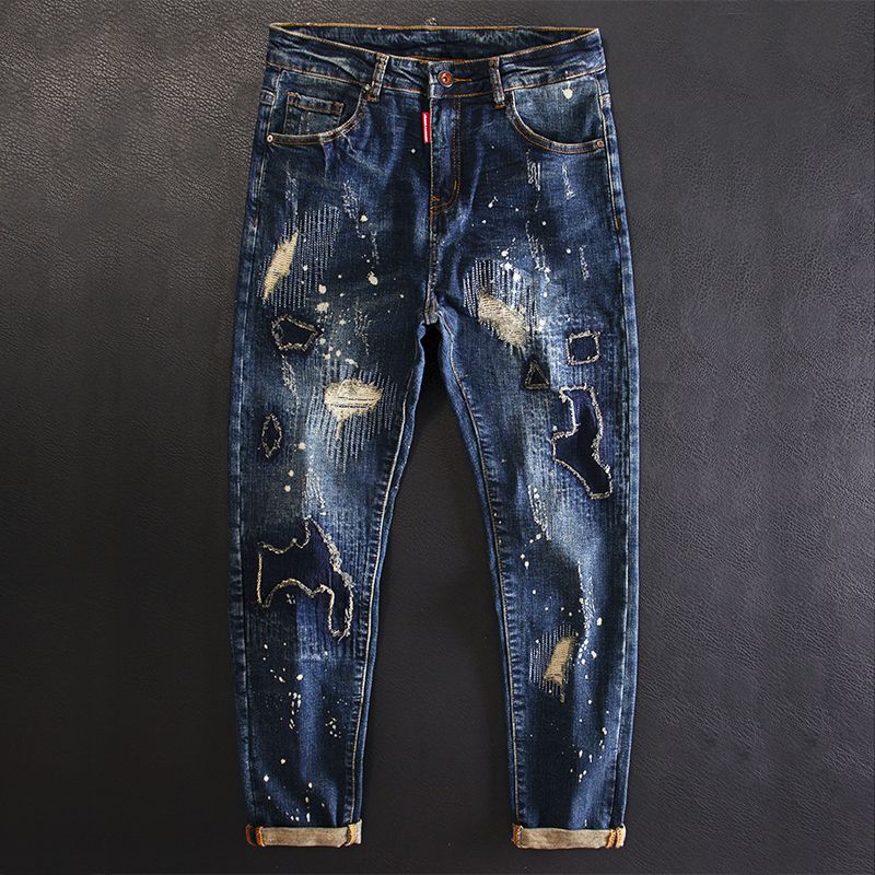 Jeans für Männer, abgeschnittene, zerrissene, konische, männliche Cowboy-Hose mit Löchern, Hose, gebrochen, zerrissen, 90er-Jahre-Streetwear-Kleidung, Y2k-Jahre, lässig