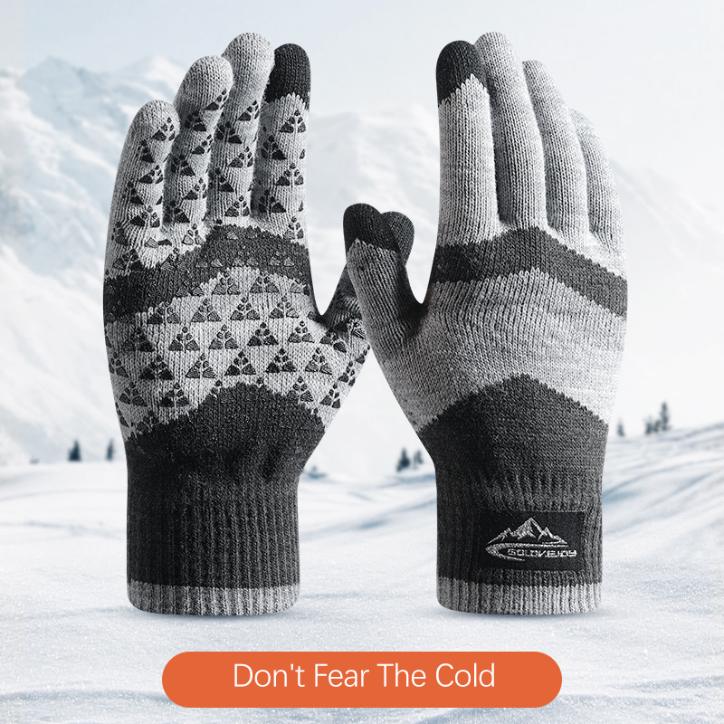 Gants chauds d'hiver en tricot pour hommes et femmes, en polaire, à la mode, pour cyclisme, personnalité, coupe-vent, triangulaires, antidérapants, pour écran tactile, en laine