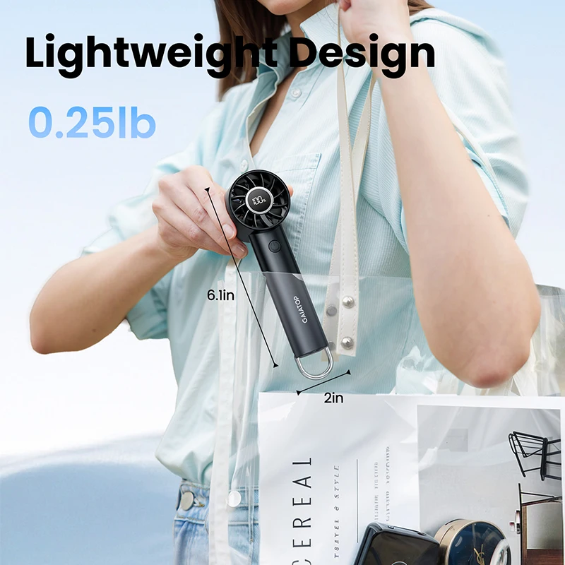 Mini ventilatore portatile, ventilatore portatile con display LED e torcia elettrica, ventola con batteria ricaricabile USB a 3 velocità da 2000 mAh