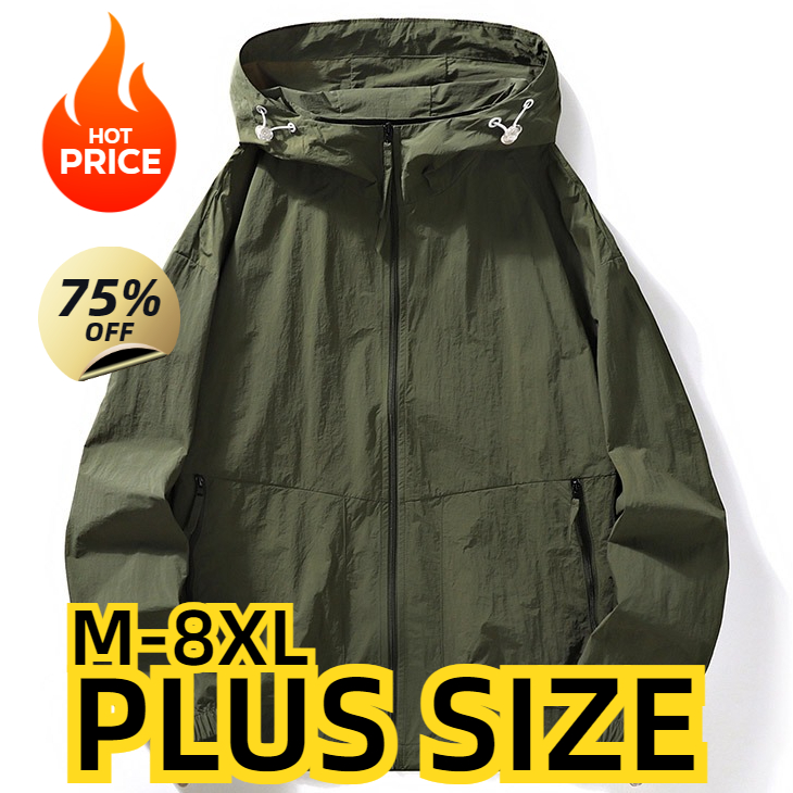 Plus Size Jacke Herren Sommer Kapuze Dünne wasserdichte Sonnenschutzkleidung Voller Reißverschluss Schnelle trockene Haut Windjacke Mantel